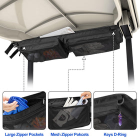 PGmoon zip pockets close-up demonstrates organized space for gloves, sunglasses, and phones