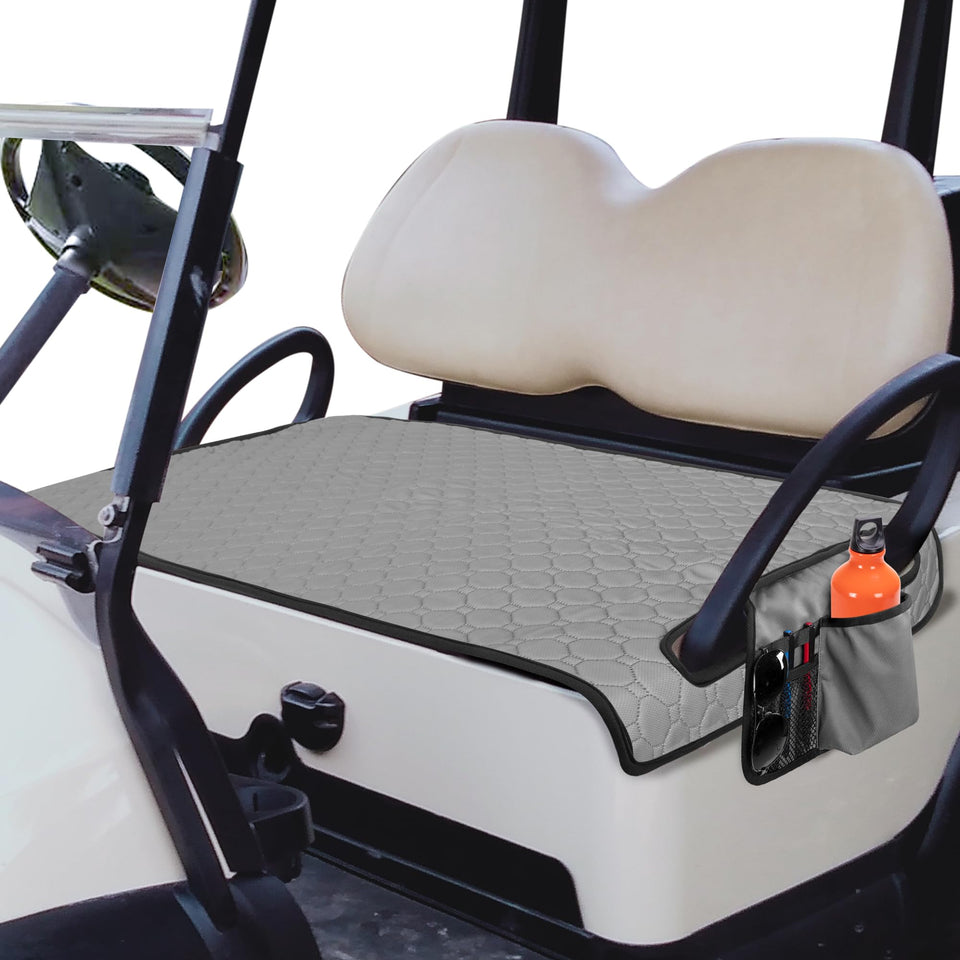 PGmoon golf cart seat blanket with 4 side pockets keeps essentials organized on rides.