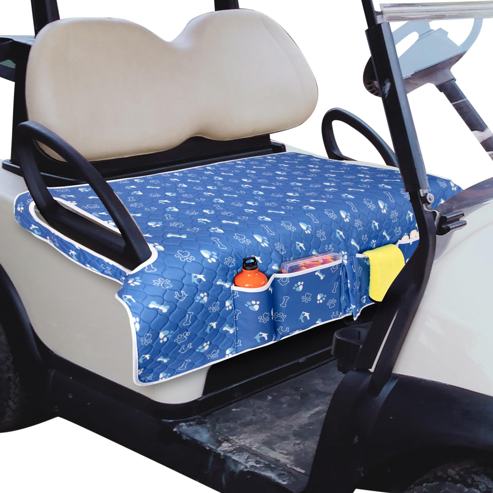 PGmoon universal fit seat blanket covers most golf carts securely.