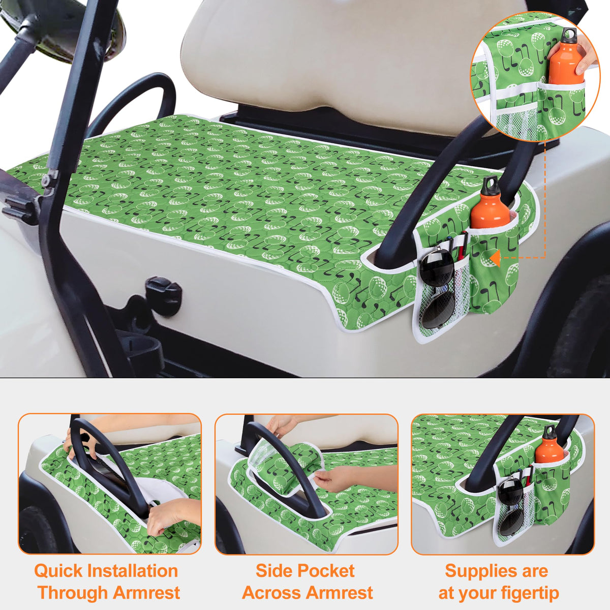 PGmoon golf cart seat cover features non-slip bottom to stay in place.