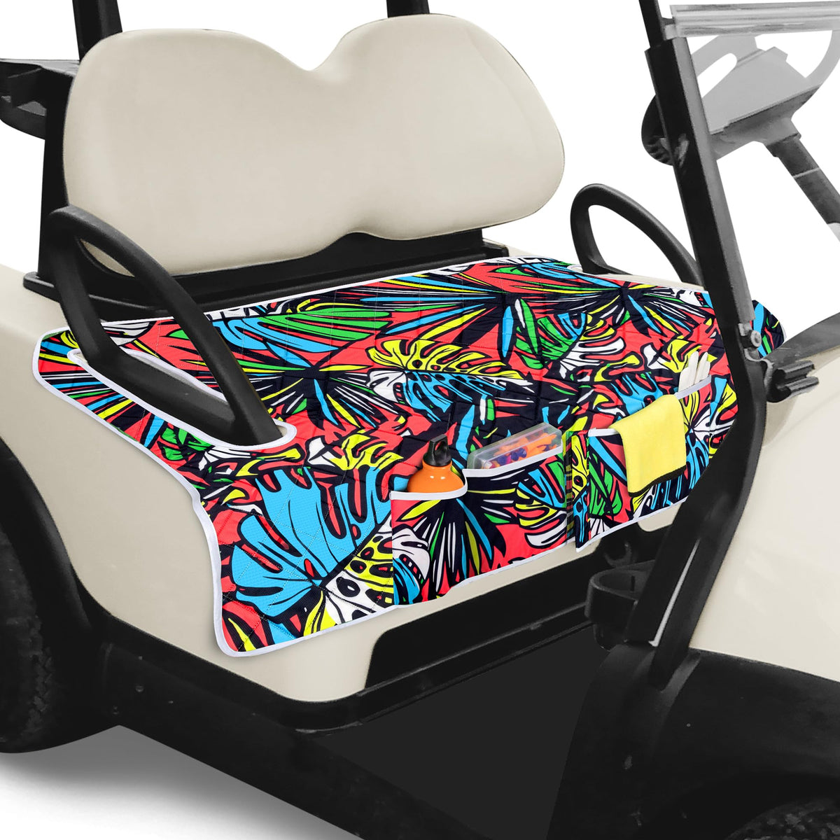 PGmoon universal-fit golf cart seat cover on EZGO models protects upholstery