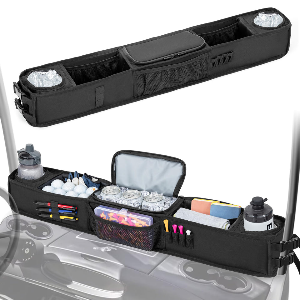 PGmoon golf cart storage tray front view highlighting accessible organization and quick reach.