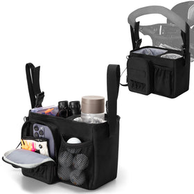 PGmoon golf push cart organizer bag mounted on a cart for quick access.