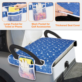 Four side pockets shown for sunglasses, balls, gloves and water essentials