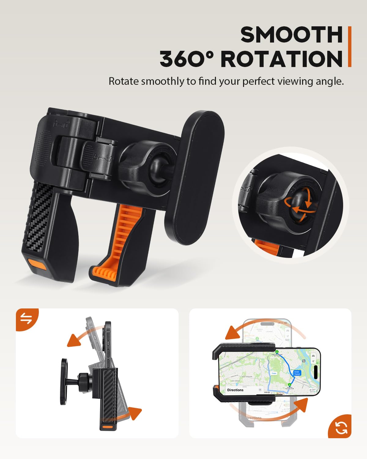 PHCOHIDO 360-degree rotation for portrait or landscape viewing on the cart.