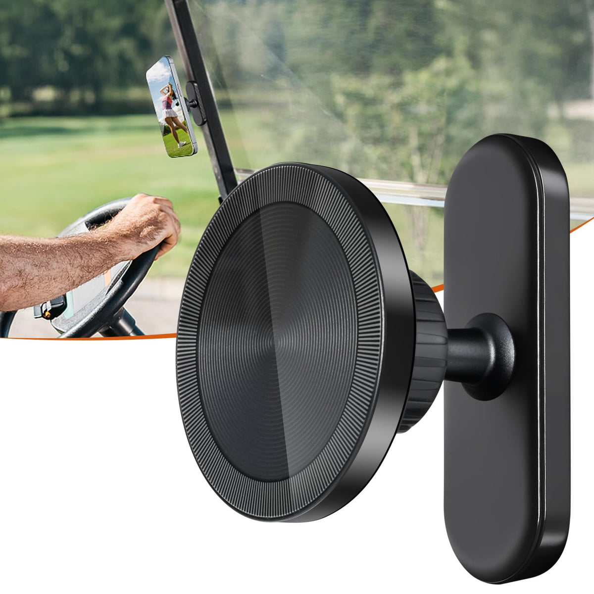 PHCOHIDO magnetic hold on golf cart mount keeps your iPhone secure during drives.