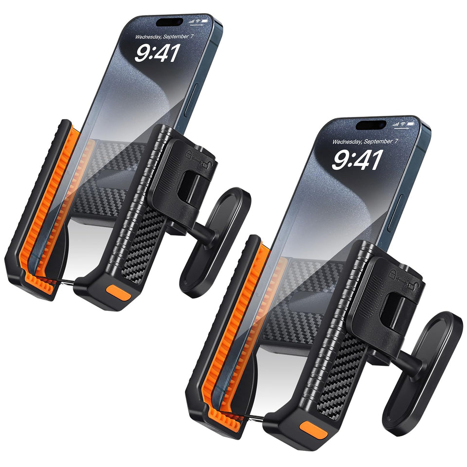 PHCOHIDO orange magnetic golf cart phone holder with 360-degree rotation.