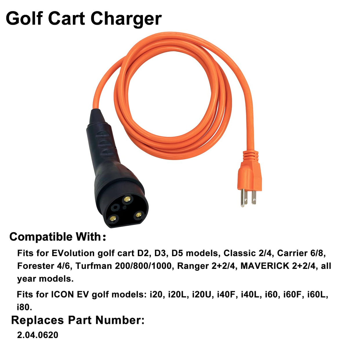 Phoddar 2.04.0620 3-pin plug shown during installation on a golf cart.