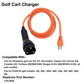Phoddar 2.04.0620 3-pin plug shown during installation on a golf cart.