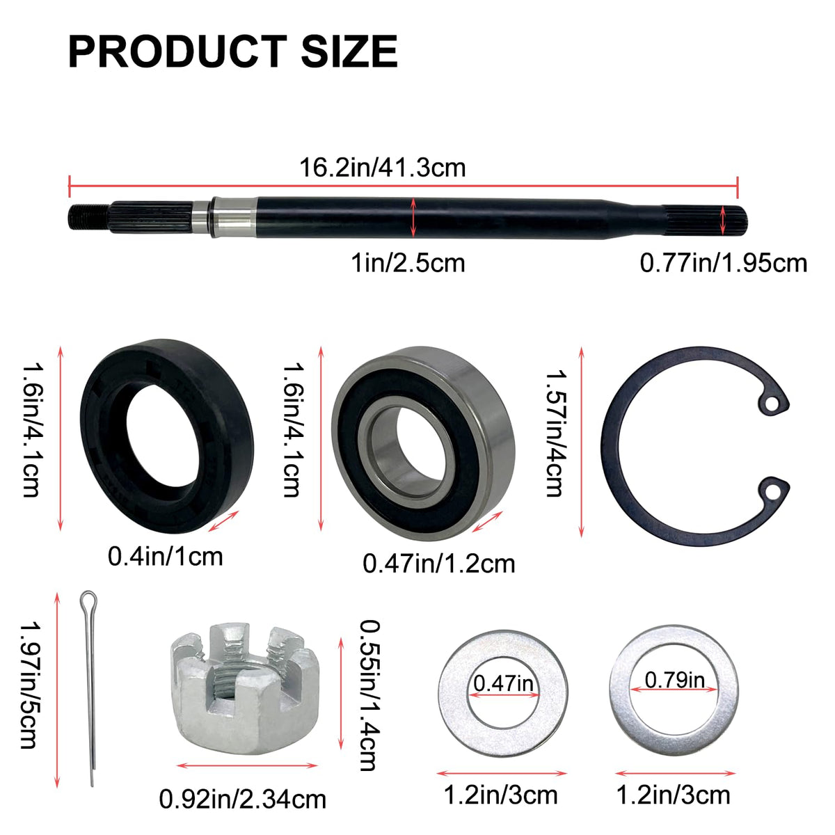 RXV axle shaft length 16.2 inches demonstrates precise fitment for EZGO models