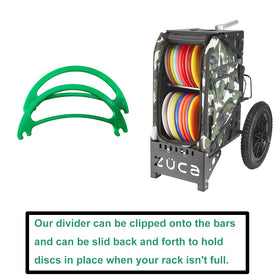 PIAOLGYI rack divider for Zuca cart green lower organizes discs when space is limited.