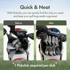 Pickclub golf bag frame attachment keeps clubs in place.