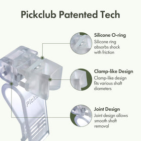Pickclub secure-fit clip holds drivers and hybrids during travel.