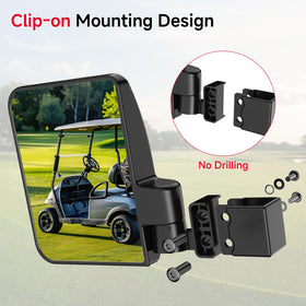 Piclafe golf cart mirror demonstrates 180 degree rotation for better visibility.