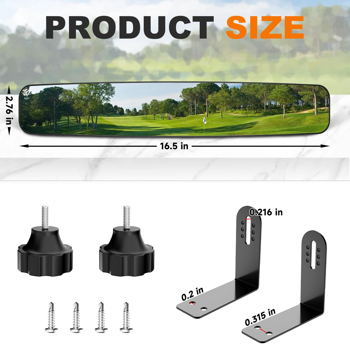 Wide 16.5 inch mirror offers distortion-free rear visibility on carts