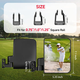 Piclafe side mirror viewed from side angle shows adjustable fit for different carts.