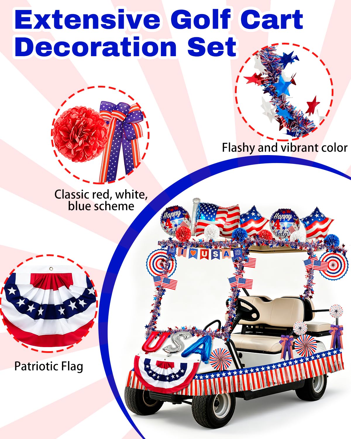 Piemow firework heart USA banner enhances patriotic mood during the parade.