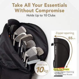 PYKES PEAK Golf Club Case stores up to 10 clubs for efficient practice.