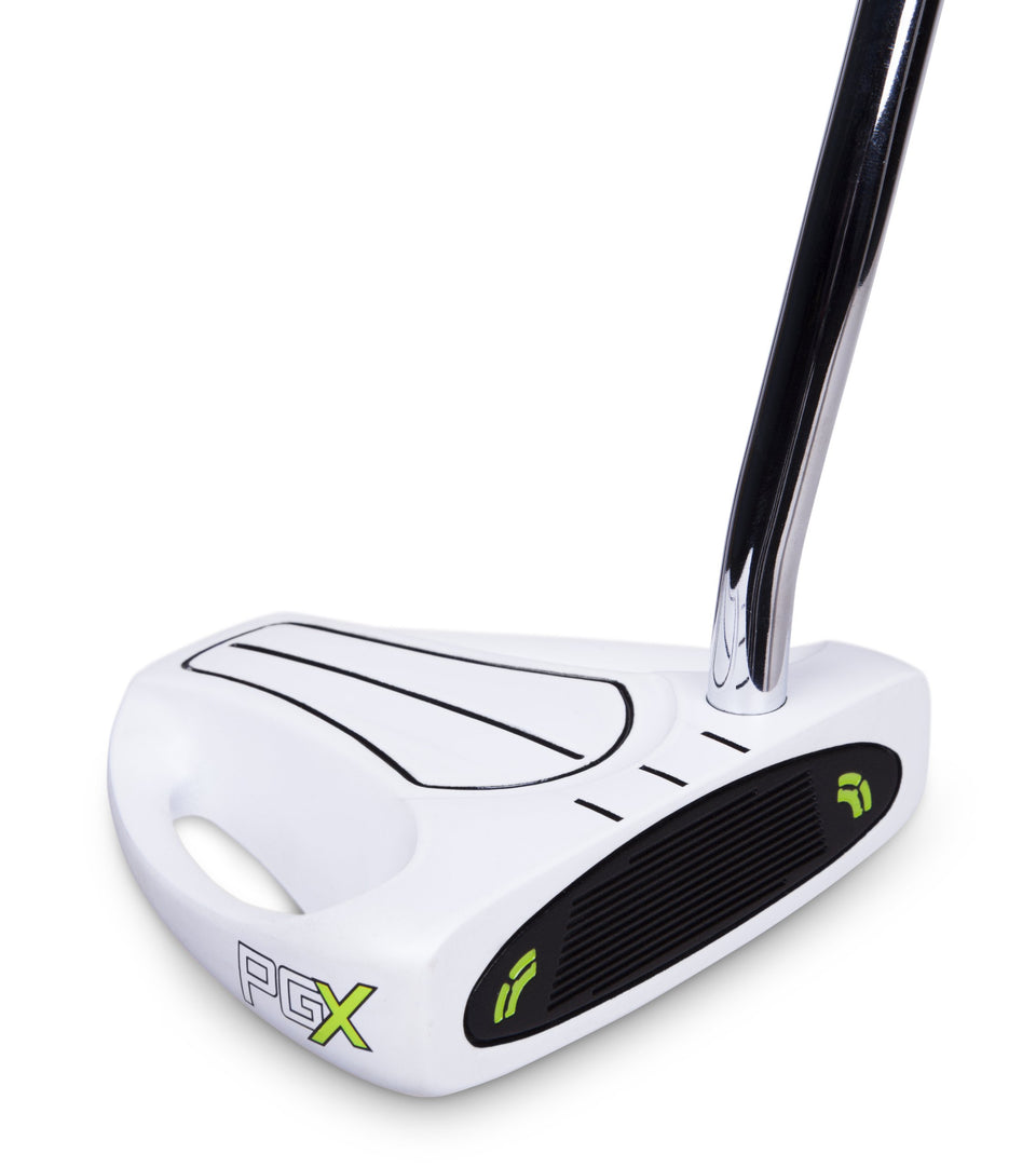 Pinemeadow Golf PGX putter with white finish aids address alignment on the green.
