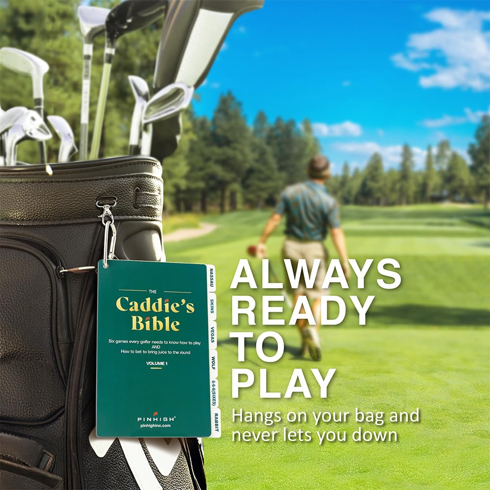 Pinhigh The Caddie's Bible open pages show crystal-clear rules for six games.
