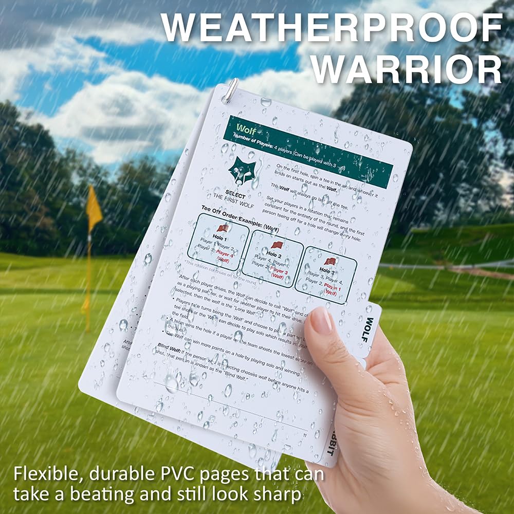 Pinhigh The Caddie's Bible weatherproof PVC resists rain and spills.