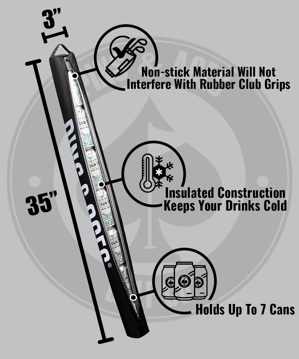 Pins & Aces Golf Co. cooler sleeve with full zipper offers quick on-course access.