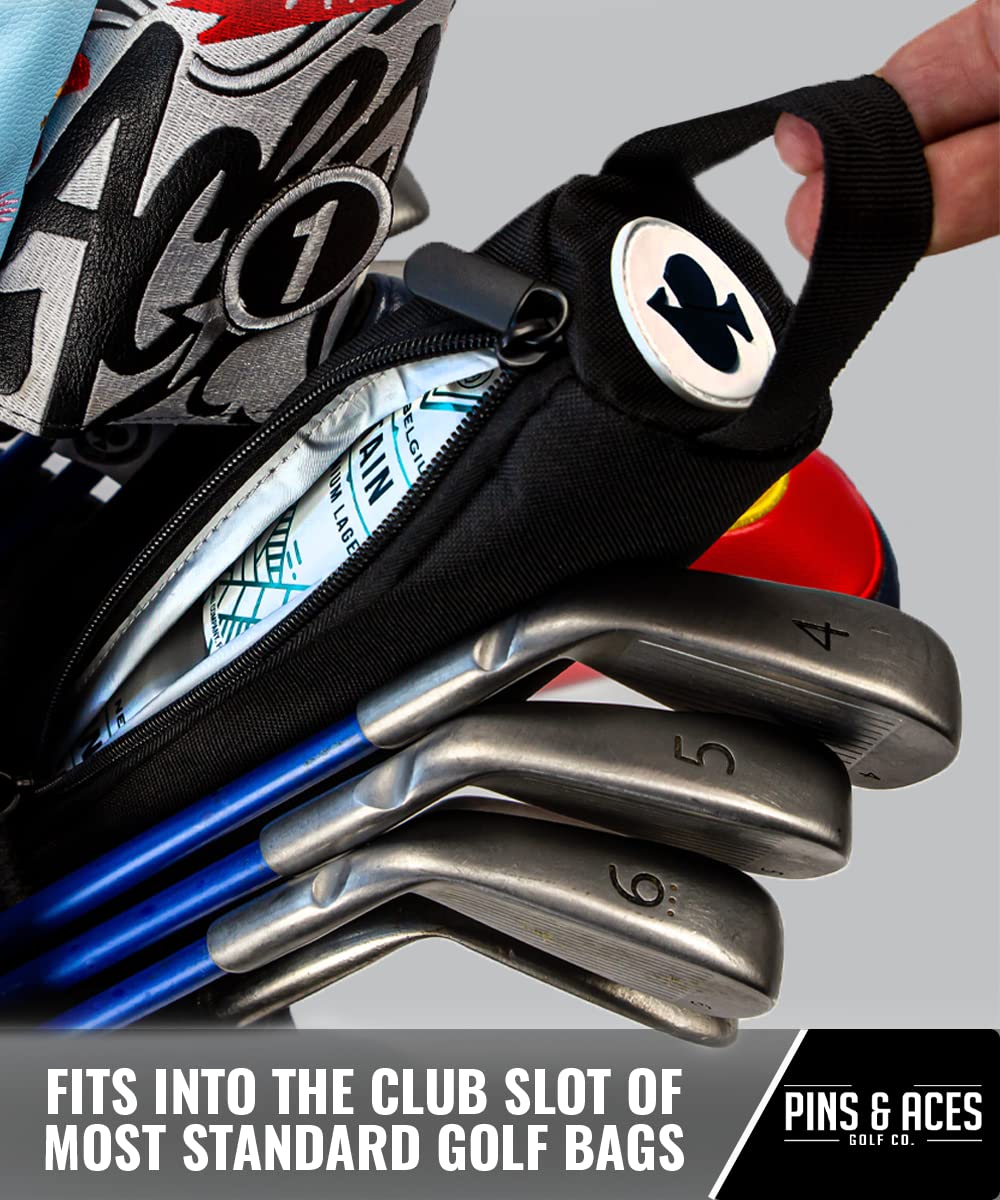 Pins & Aces Golf Co. cooler fits standard, tall boy, and seltzer cans.