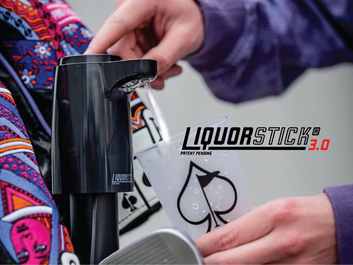 Pins & Aces LiquorStick 3.0: 750ml capacity keeps drinks ready during round.