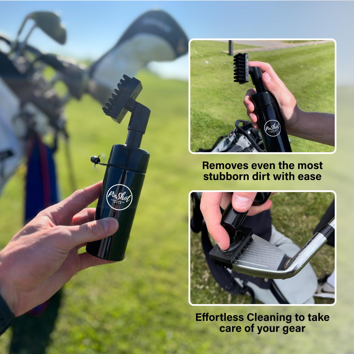 Pinshot golf cleaner retractable brush with 30-inch cord.
