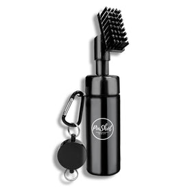 Pinshot Golf club cleaner with water spray for on-the-go cleaning.