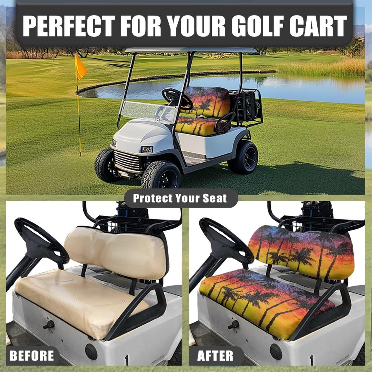 Pirexcny Sunset Coconut universal fit covers EZGO TXT and Club Car seats.