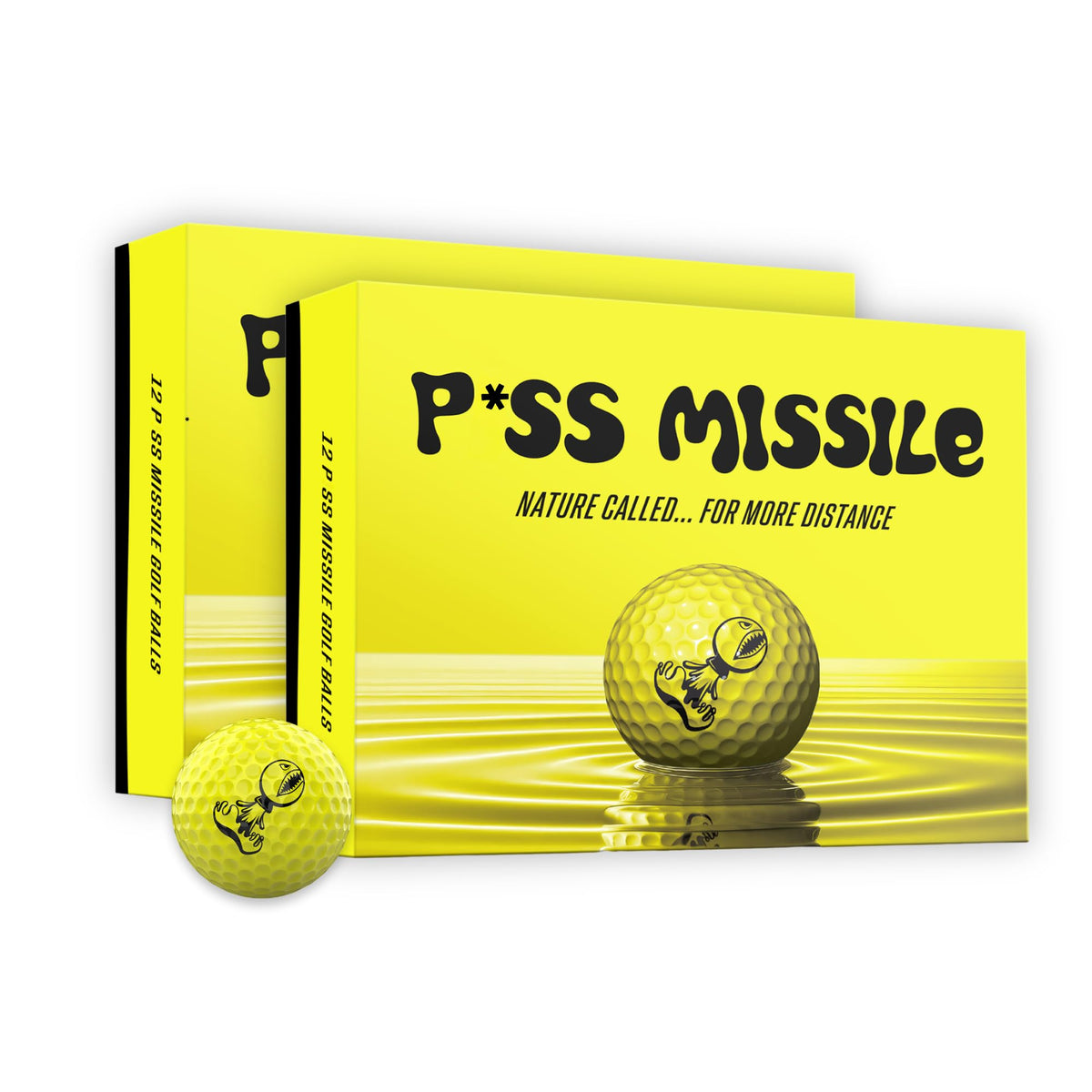 Piss Missile distance golf balls in yellow, easy to spot on the course.