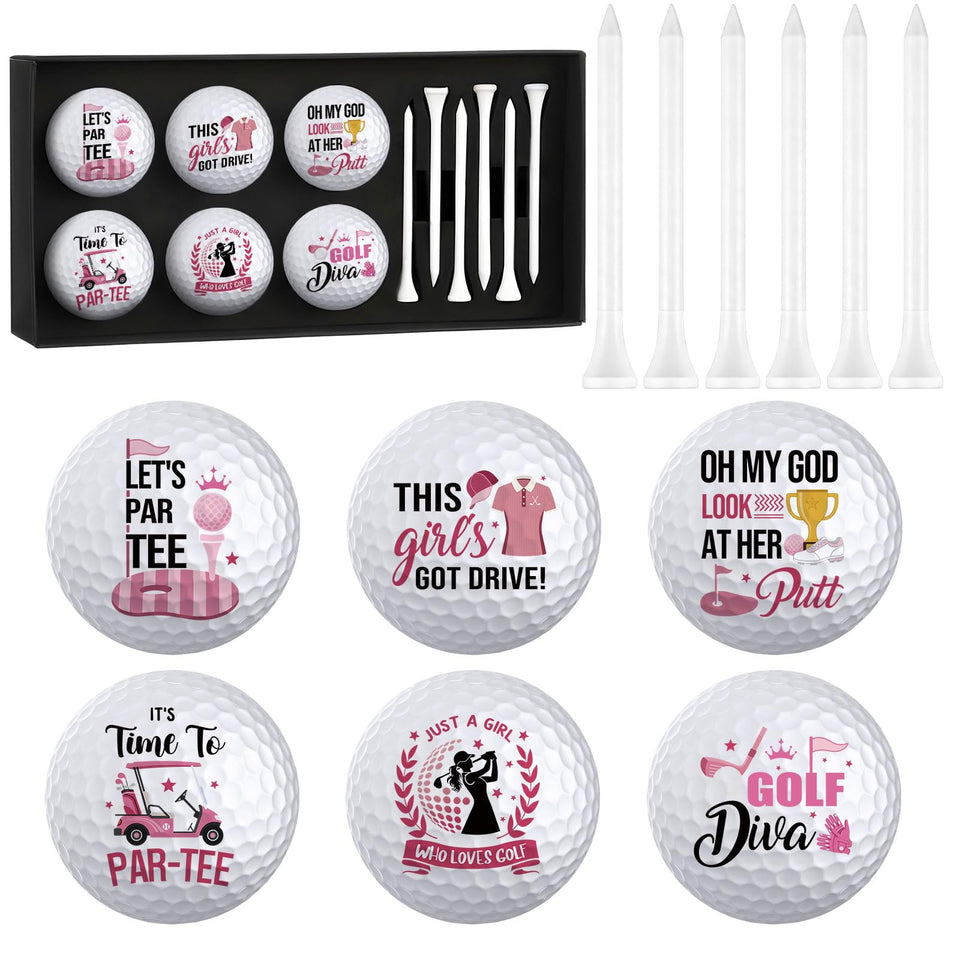 PIUFAM 6-pack pink funny golf balls set with playful graphics for women golfers