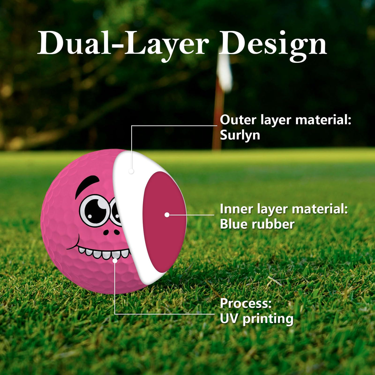 PIUFAM blue rubber core golf ball delivers durable practice feel.