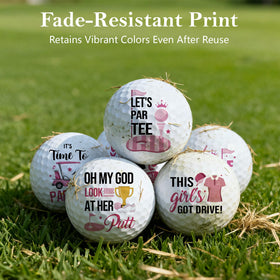 PIUFAM pink funny golf balls in use during a practice session