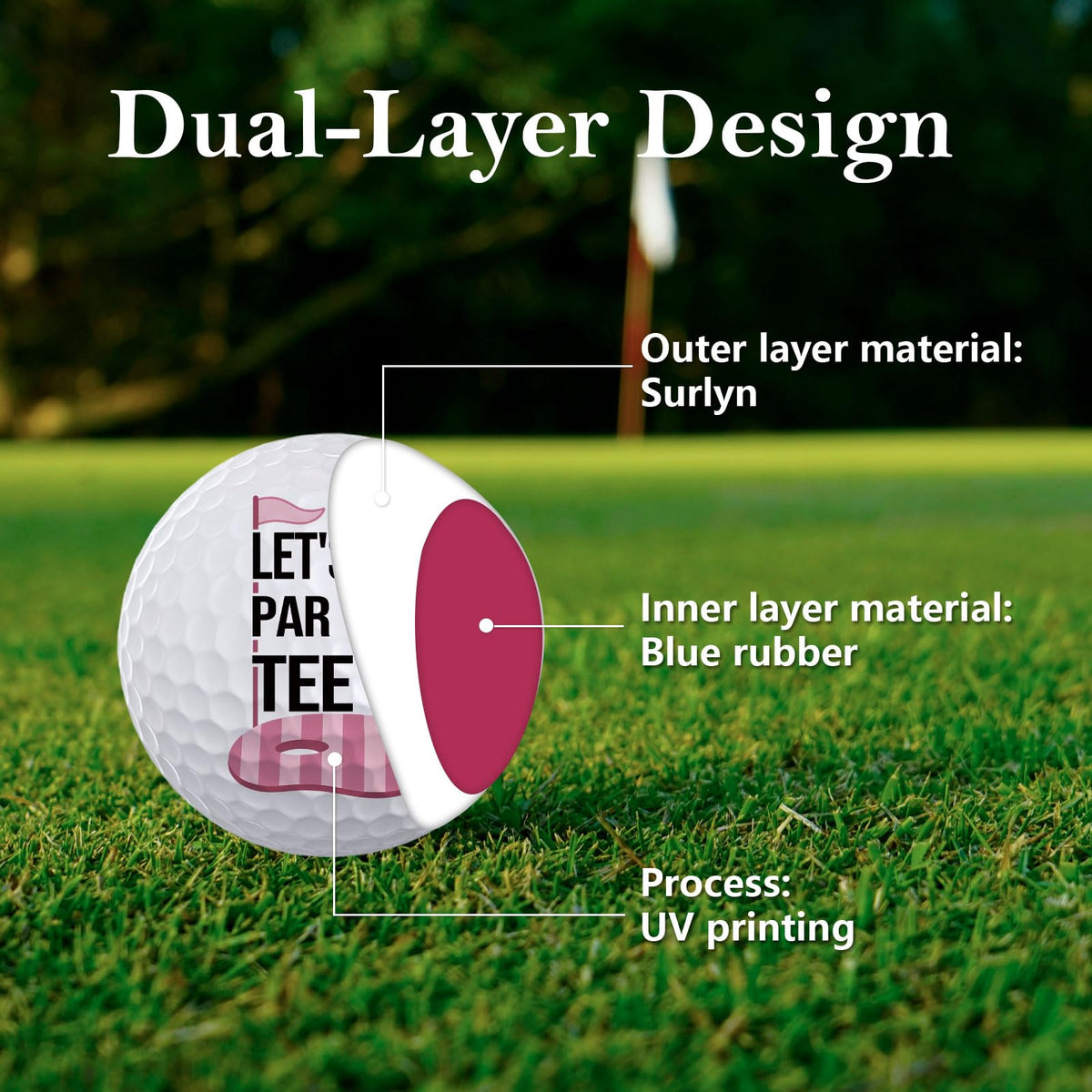 PIUFAM pink golf balls with UV-printed graphics add humor to rounds