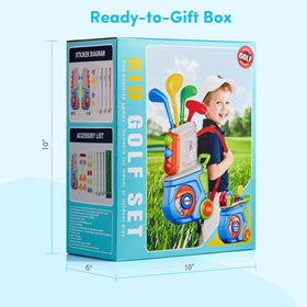 PJG Toddler Golf Set accessories arranged neatly for organized play.