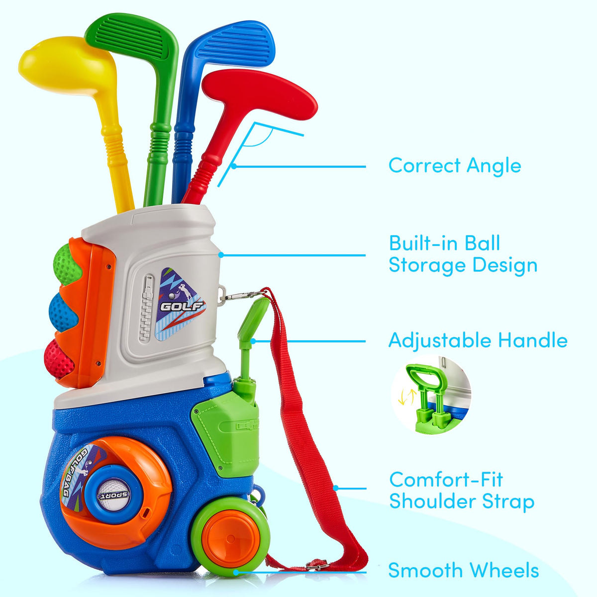 PJG Toddler Golf Set balls provide smooth feel and reduced choking risk.