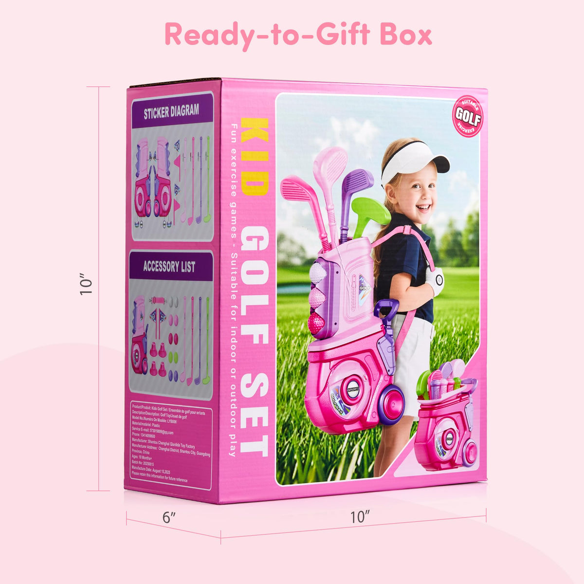 PJG Toddler Golf Set with portable cart and strap travels easily.