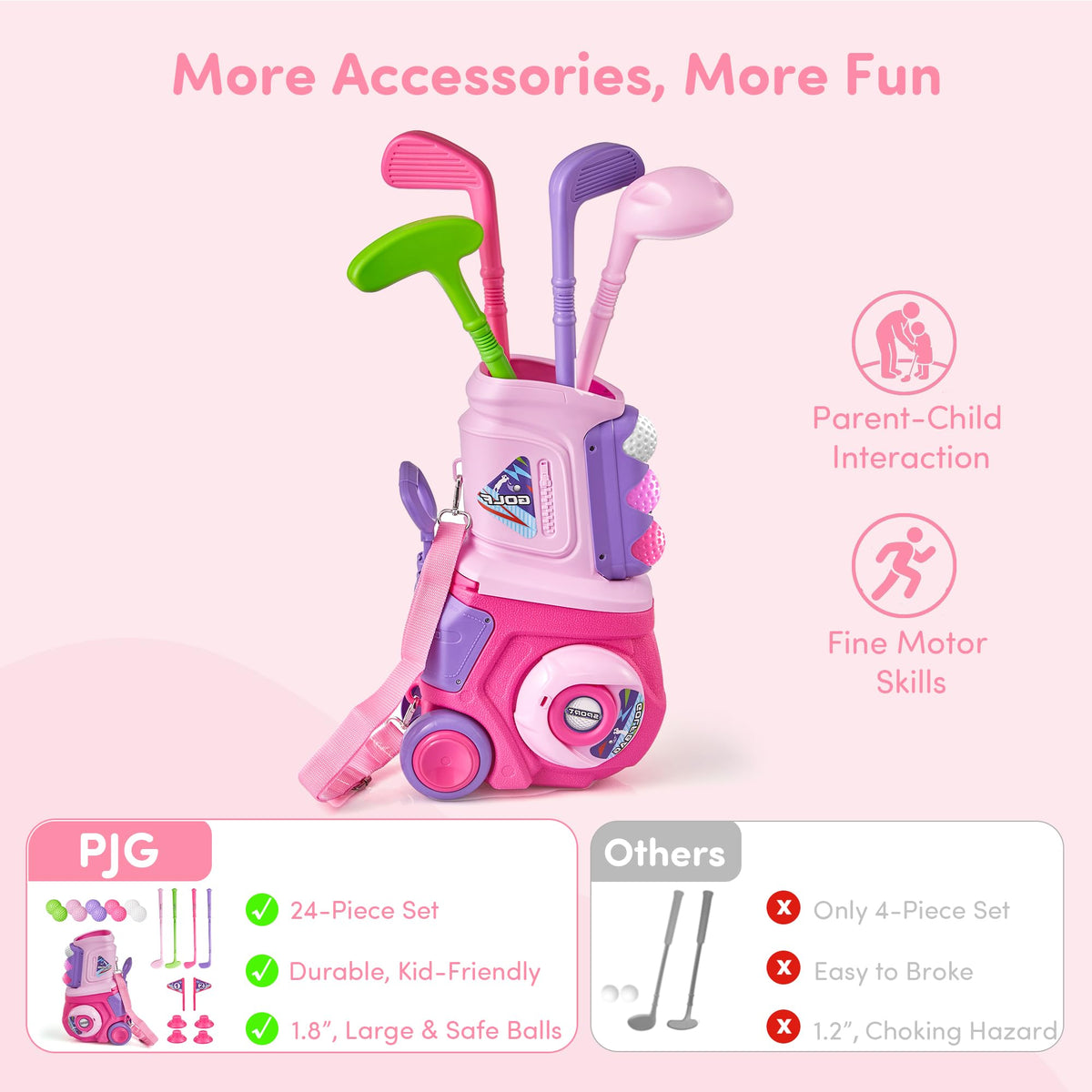 PJG Toddler golf clubs assembled for safe, balanced practice