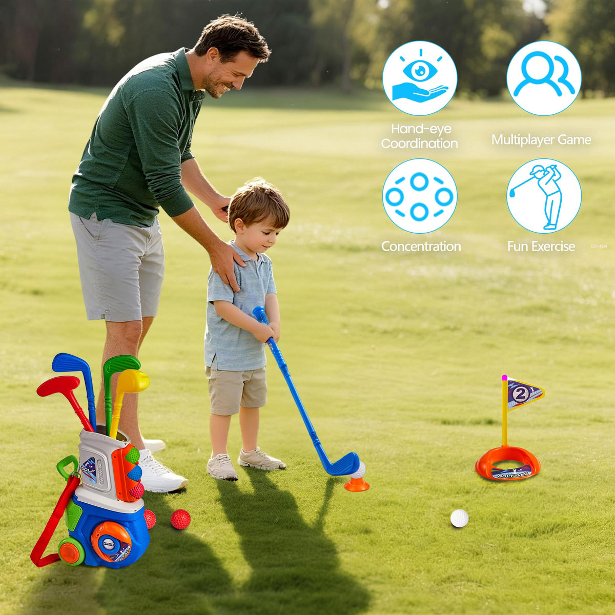 PJG golf tees with bright color targets for indoor or outdoor games