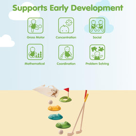 PlanToys Mini Golf Set three obstacles: engaging paths sparking problem-solving.