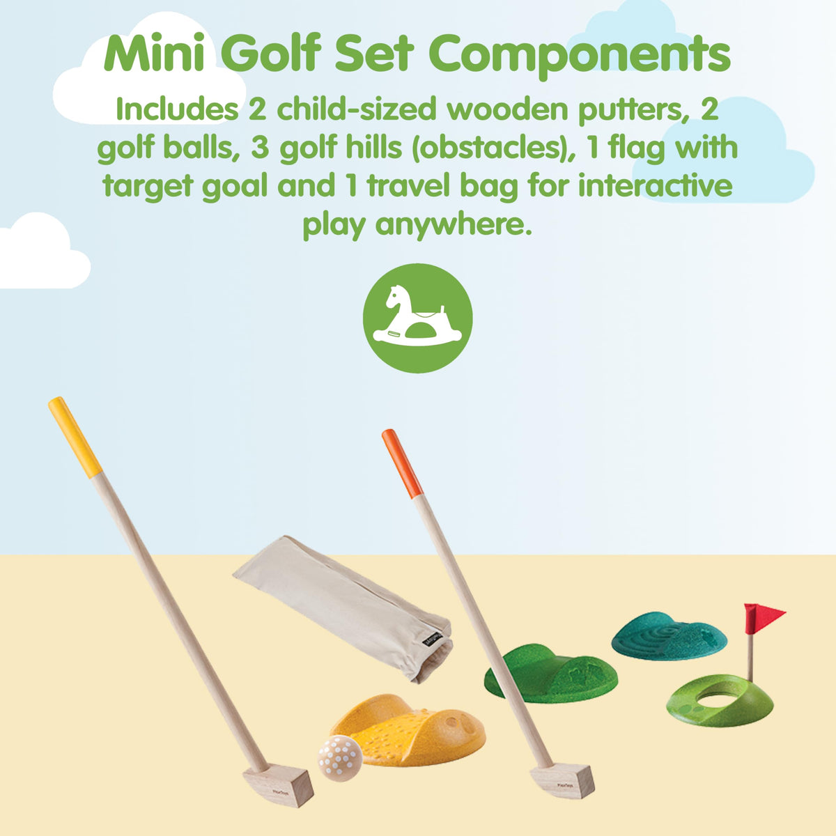 PlanToys Mini Golf Set two putters: kid-sized design for confident grips.