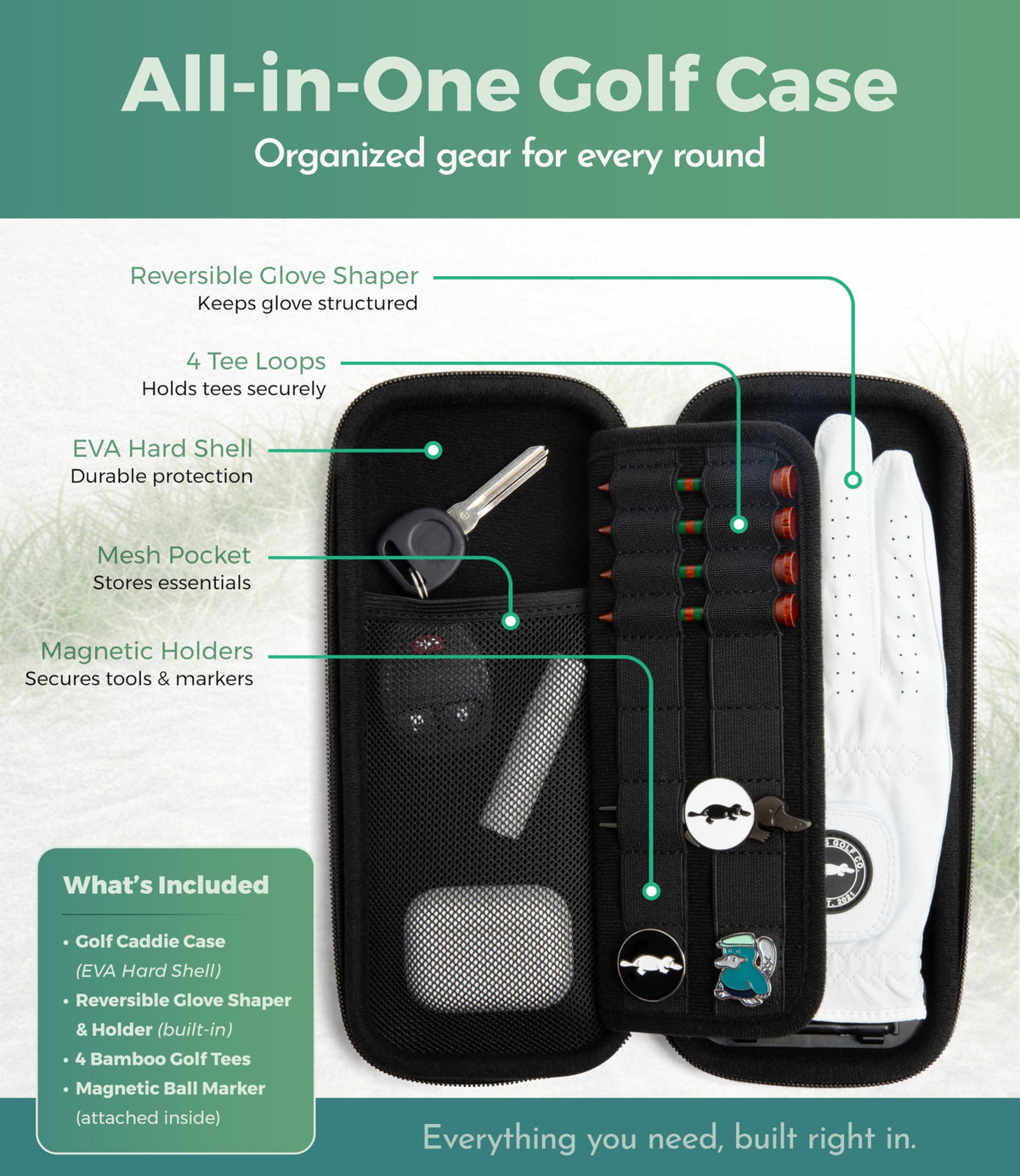 Platypus Golf Co. EVA case carabiner attachment for fast bag access on the go.