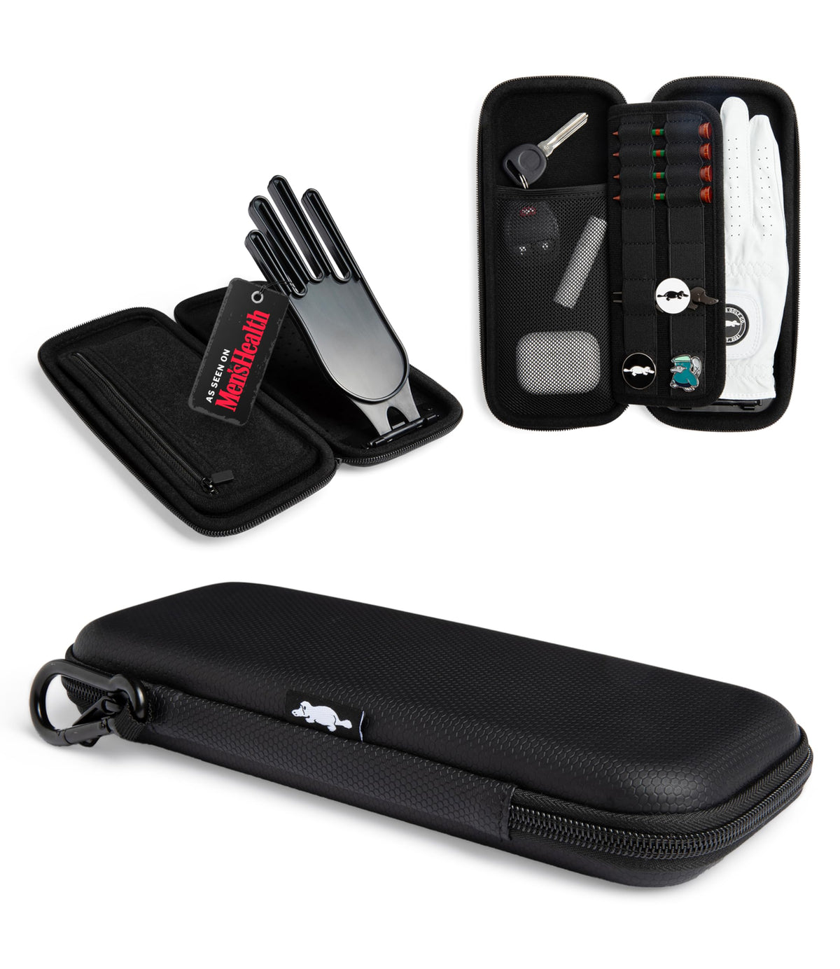 Platypus Golf Co. glove shaper on EVA travel case keeps glove formed and ready.
