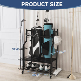 PLKOW golf storage rack compact dimensions illustrated, ideal for garages and storage rooms