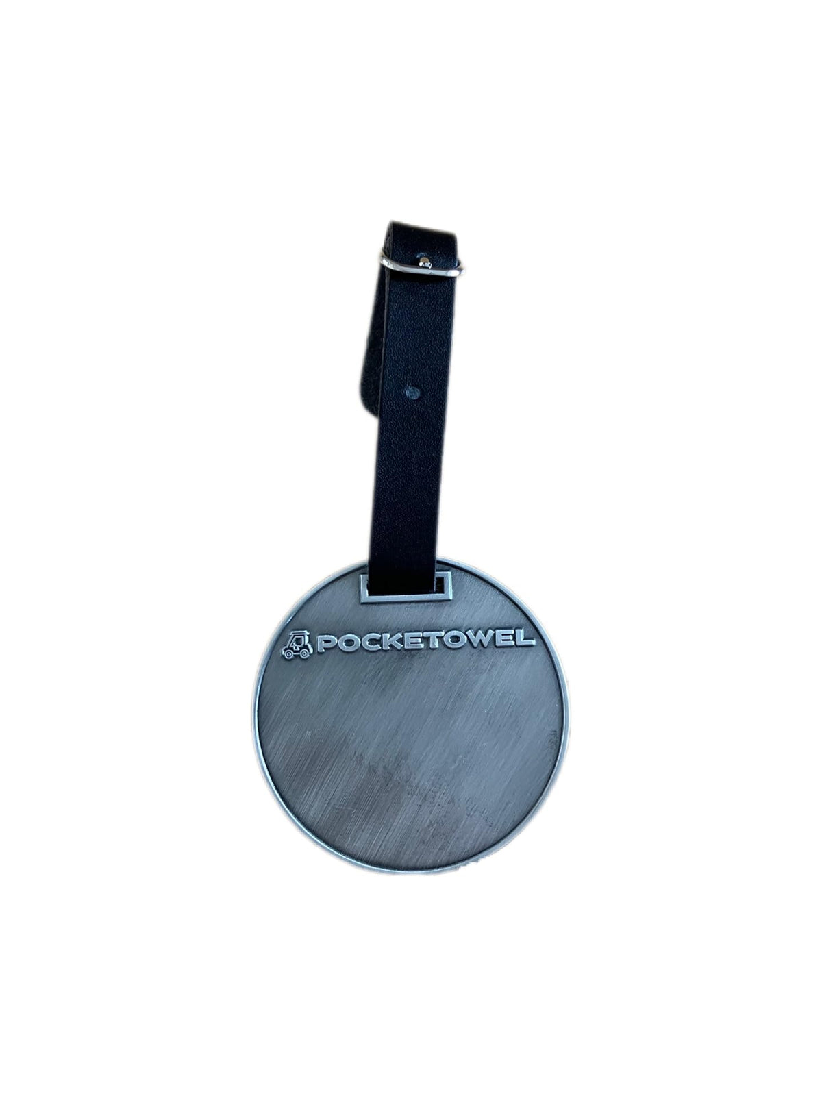 Pocketowel round holder on golf cart keeps towel within reach during play.