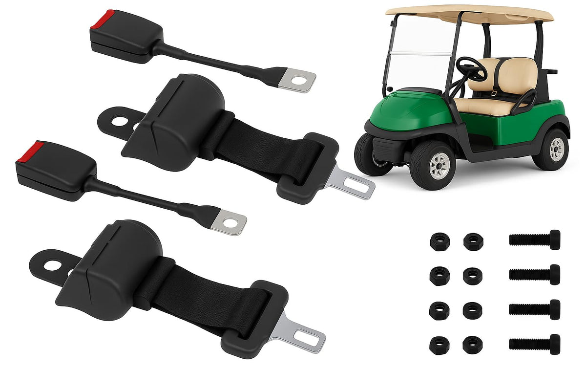 Podoy retractable seat belt kit front view for carts with universal fit.