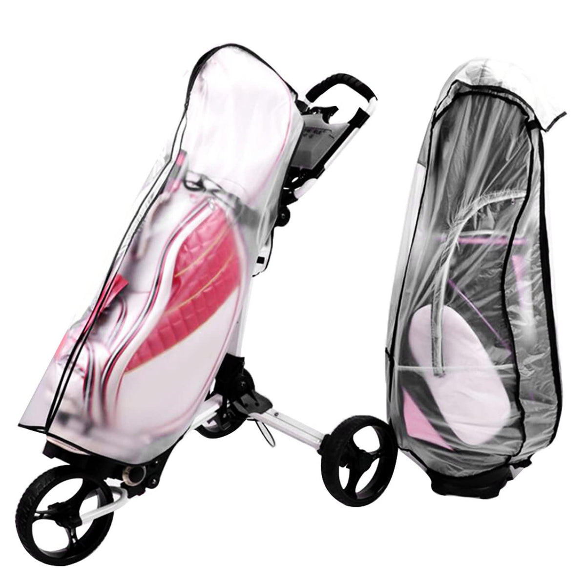 POENVFPO waterproof golf bag cover protects clubs from rain and dust.