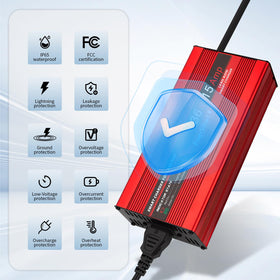 PoerSifwt 36V charger side angle, durable aluminum design aids heat management.